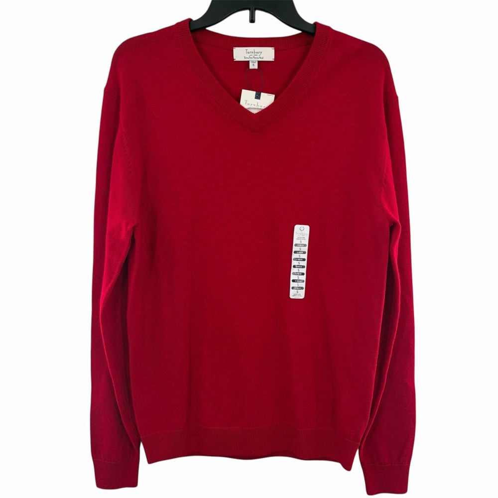 Turnbury V-Neck 100% Extra Fine Merino Wool Pullover Sweater S‎ Preppy Light Red